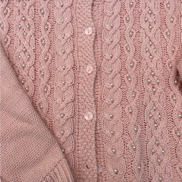 Vintage Rosanna Pink Cardigan Sweater with Embellished Pearls (L) - Picture 3 of 5